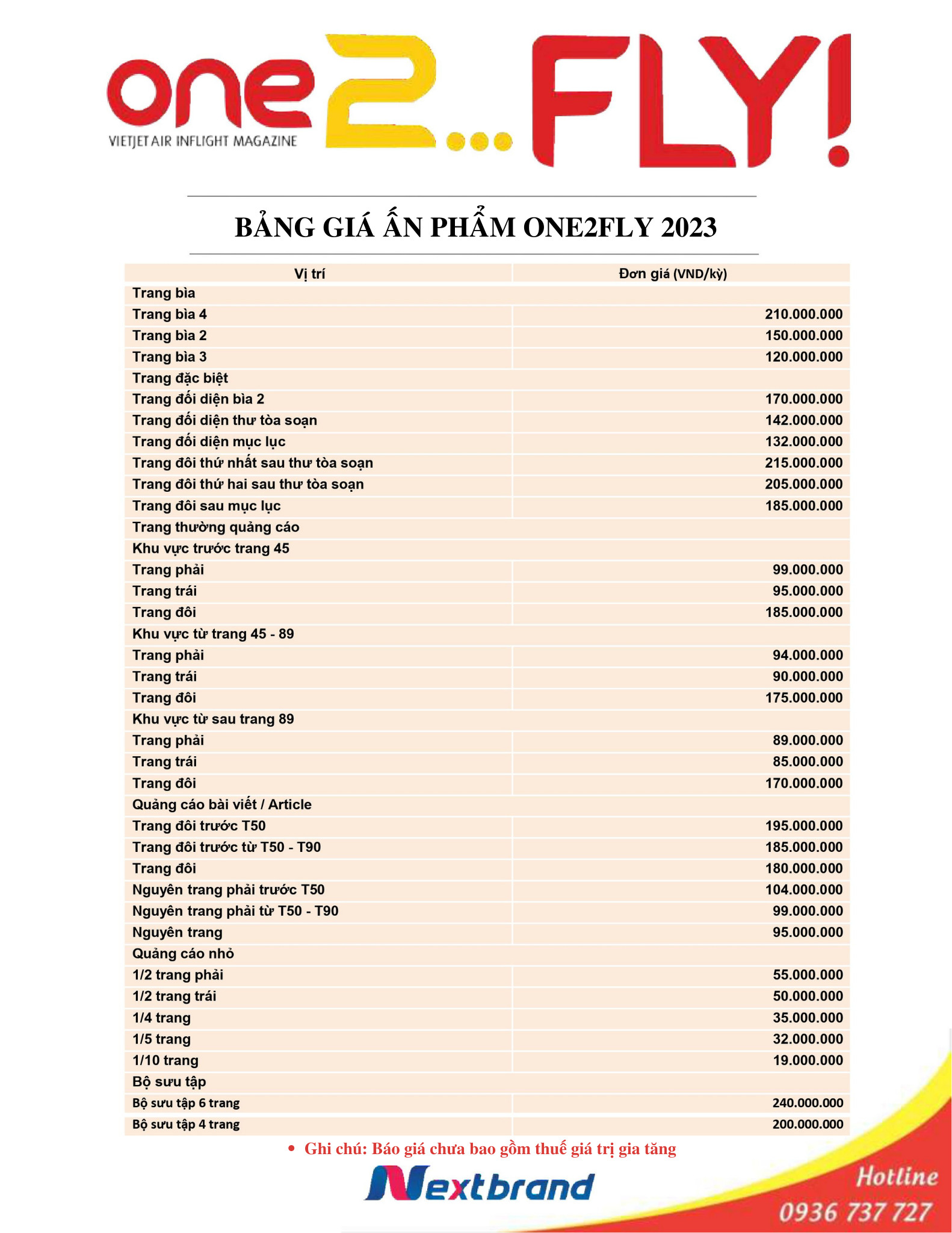 Báo giá ấn phẩm One2Fly