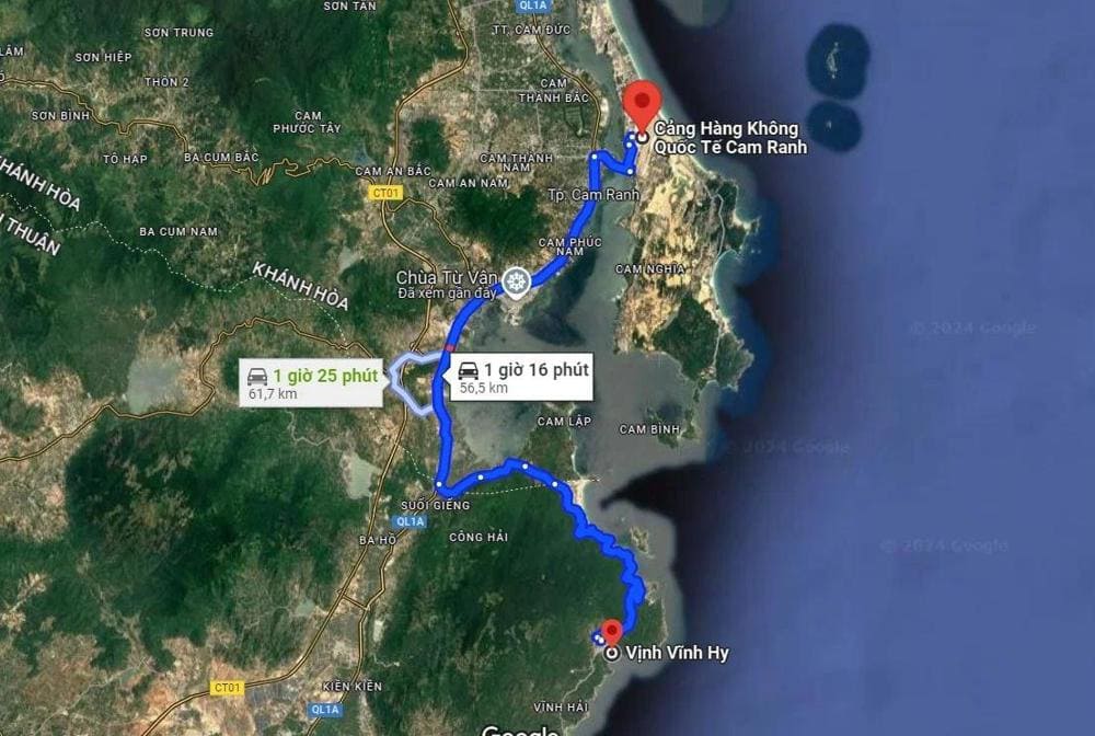 Khoảng cách từ sân bay Cam Ranh đến Vĩnh Hy